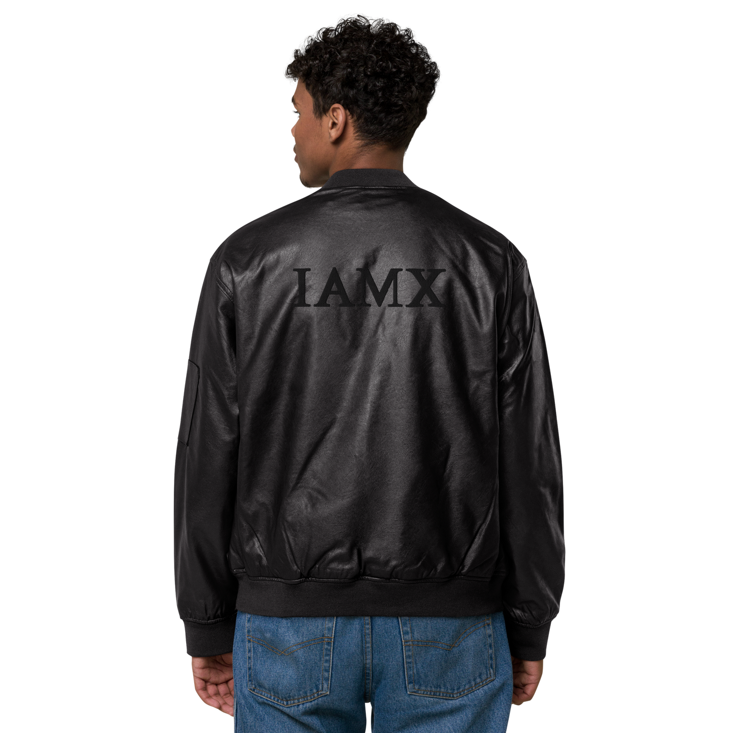 Faux Leather Bomber Jacket - After Every Party I Die - Embroidered Black On Black