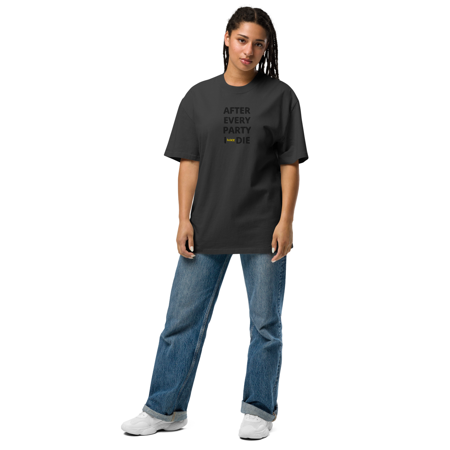 Oversized Faded T-Shirt - After Every Party I Die (Embroidered)