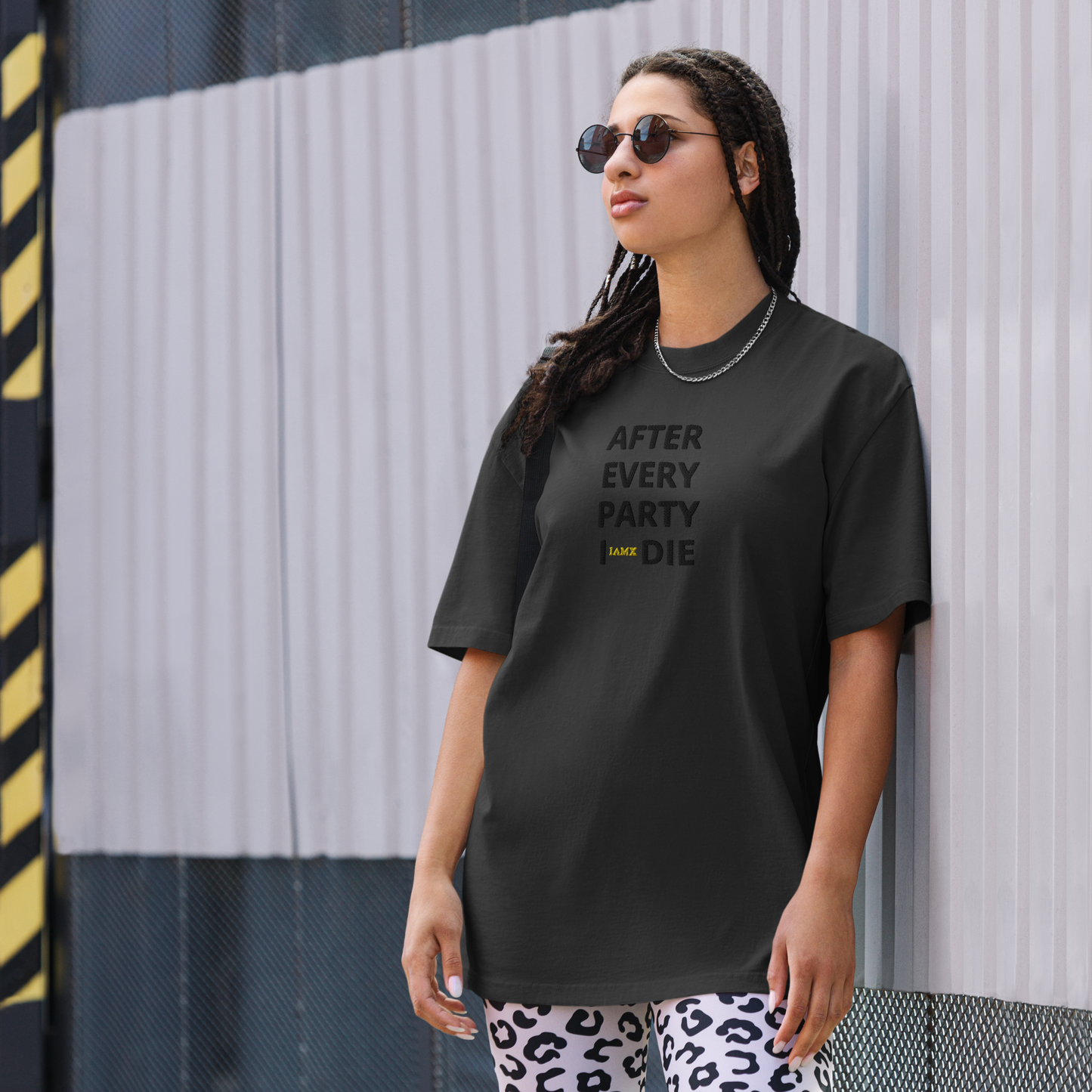 Oversized Faded T-Shirt - After Every Party I Die (Embroidered)