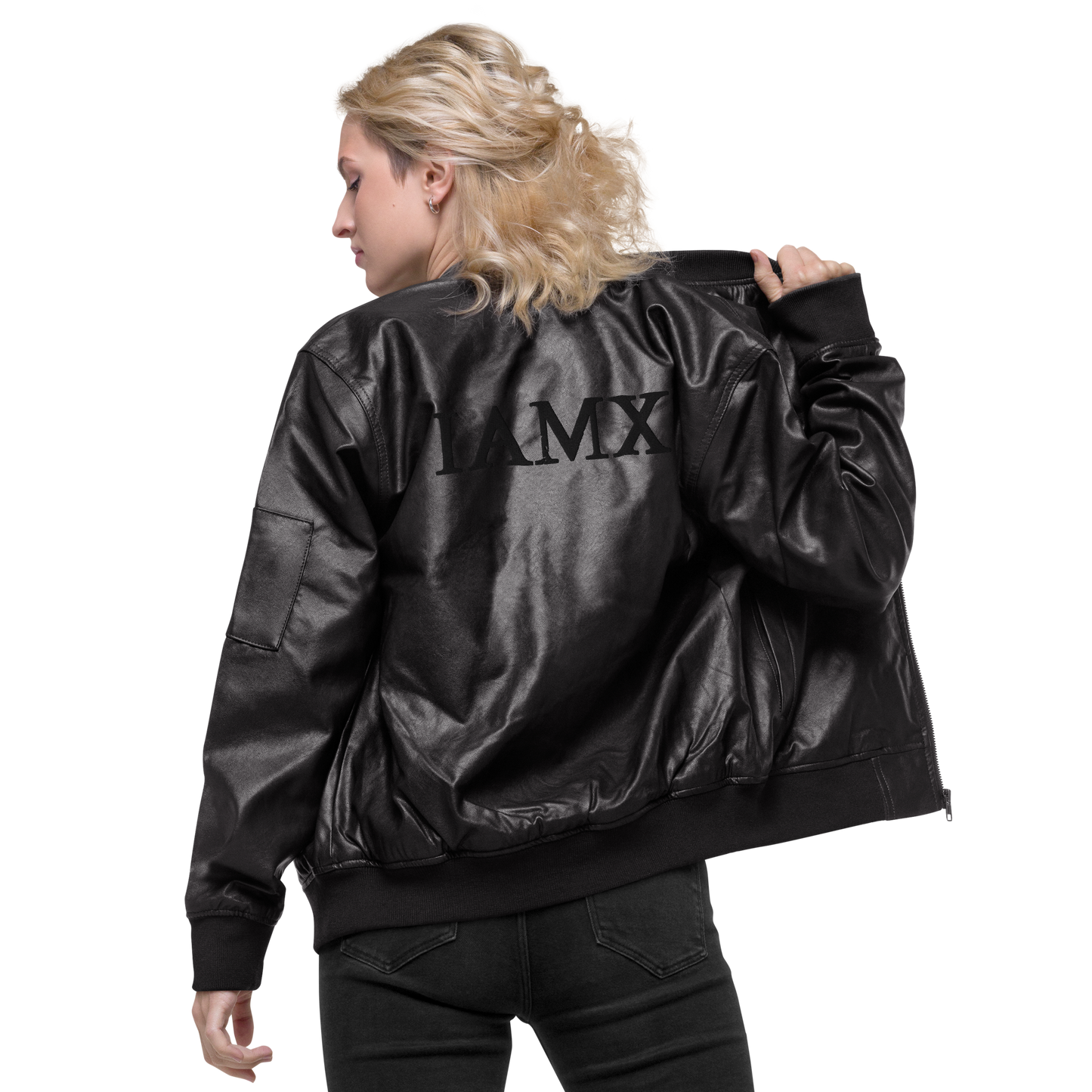 Faux Leather Bomber Jacket - After Every Party I Die - Embroidered Black On Black
